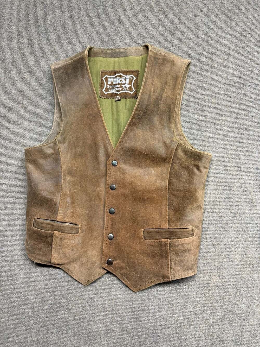 First Genuine Leather Vest Size M Brown Suede Western Snap Front